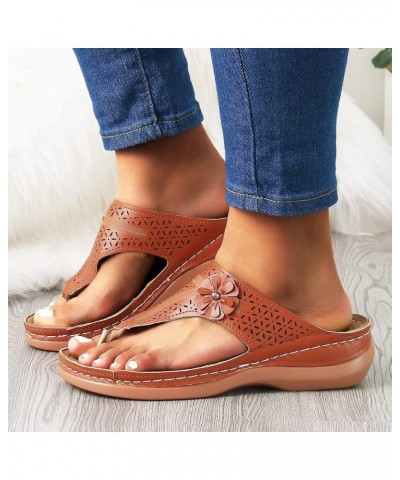 Women's Solid Color Flower Cutout Shoes Sandals Ladies Summer Clip on Slip on Wedge Beach Arch Support Thong Brown 8 $12.54 S...