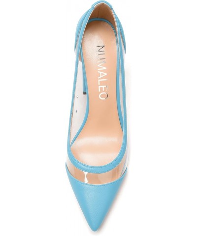 Womens PVC fashion Clear Slip On Fashion Pointed Toe Matte Party Block High Heel Pumps Shoes 4 Inch Light Blue $31.49 Pumps