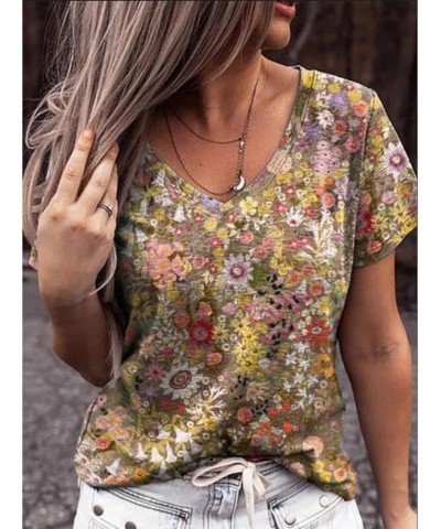 Womens Silk Tops Short Sleeve Sleeve Flower Print T Shirt Casual Women Summer E➤➤independence Day for 2024 $11.19 Work & Safe...