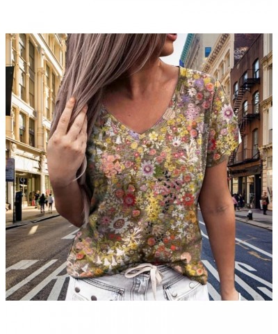 Womens Silk Tops Short Sleeve Sleeve Flower Print T Shirt Casual Women Summer E➤➤independence Day for 2024 $11.19 Work & Safe...