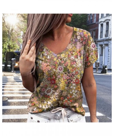 Womens Silk Tops Short Sleeve Sleeve Flower Print T Shirt Casual Women Summer E➤➤independence Day for 2024 $11.19 Work & Safe...