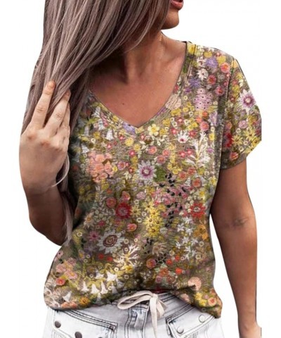 Womens Silk Tops Short Sleeve Sleeve Flower Print T Shirt Casual Women Summer E➤➤independence Day for 2024 $11.19 Work & Safe...