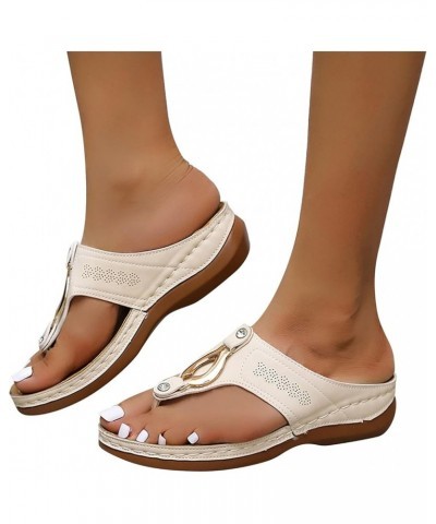 Womens Orthopedic Sandals Beach Clip Toe Sandals Wedge Flip Flops Retro Casual Orthotic Shoes Sandals Women Dressy Beige $13....