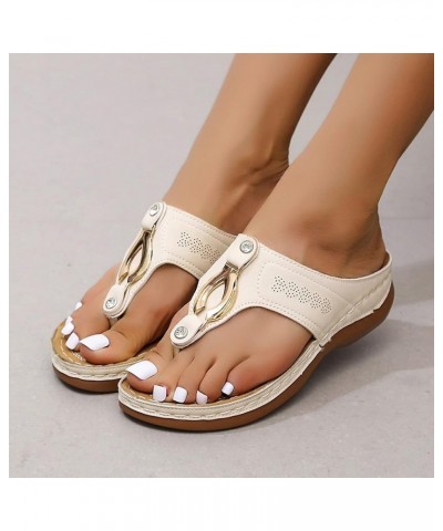 Womens Orthopedic Sandals Beach Clip Toe Sandals Wedge Flip Flops Retro Casual Orthotic Shoes Sandals Women Dressy Beige $13....