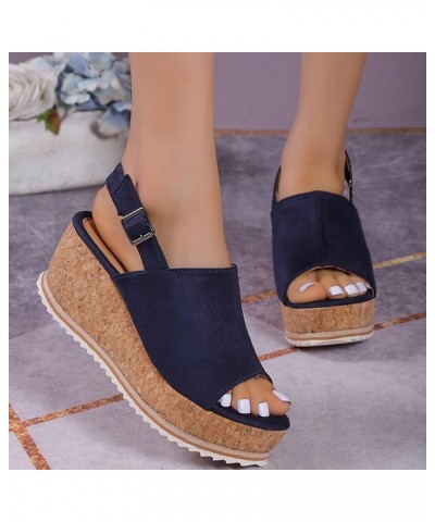 Women's Sandal Flip Flop Leopard Peep Toe FIsh Mouth Sandals Adjustable Buckle Slingback Platform Wedge Shoe A Dark Blue $15....