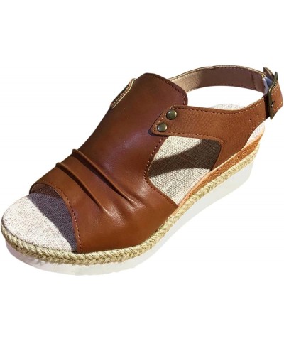 Womens Wedge Sandals,Orthopedic Wedge Sandals for Women Low Heel,Espadrille Sandals Platform Sandals Dressy Summer B-brown $1...