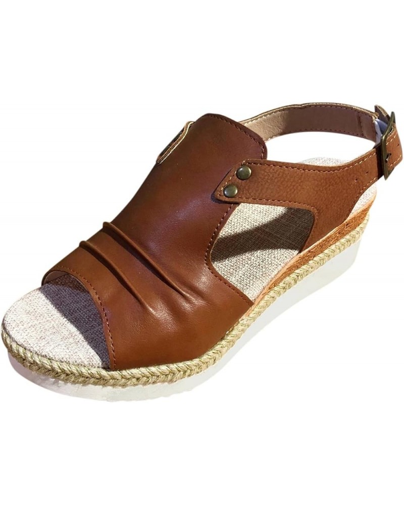 Womens Wedge Sandals,Orthopedic Wedge Sandals for Women Low Heel,Espadrille Sandals Platform Sandals Dressy Summer B-brown $1...