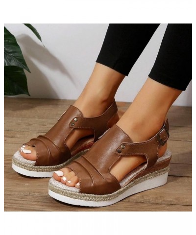 Womens Wedge Sandals,Orthopedic Wedge Sandals for Women Low Heel,Espadrille Sandals Platform Sandals Dressy Summer B-brown $1...