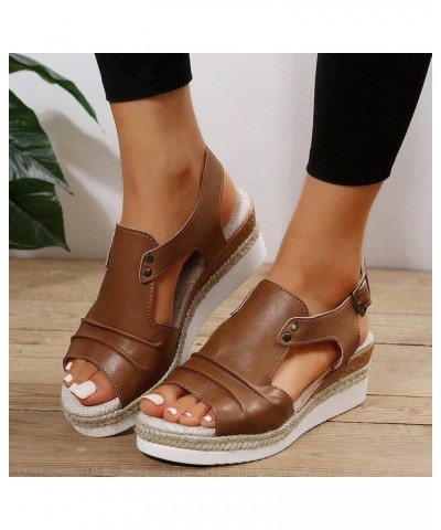 Womens Wedge Sandals,Orthopedic Wedge Sandals for Women Low Heel,Espadrille Sandals Platform Sandals Dressy Summer B-brown $1...