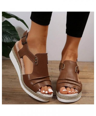 Womens Wedge Sandals,Orthopedic Wedge Sandals for Women Low Heel,Espadrille Sandals Platform Sandals Dressy Summer B-brown $1...