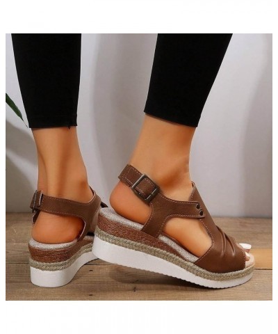 Womens Wedge Sandals,Orthopedic Wedge Sandals for Women Low Heel,Espadrille Sandals Platform Sandals Dressy Summer B-brown $1...