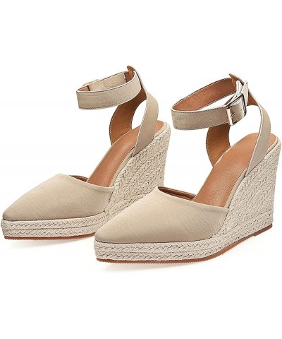 Pointed Open Hook Loop Sandals for Women Comfortable Buckle Strap Espadrille Dressy Wedge Sandals Lightweight Non Slip Shoes ...