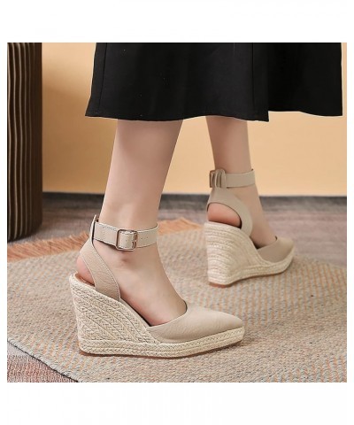 Pointed Open Hook Loop Sandals for Women Comfortable Buckle Strap Espadrille Dressy Wedge Sandals Lightweight Non Slip Shoes ...