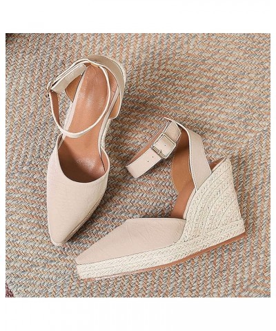 Pointed Open Hook Loop Sandals for Women Comfortable Buckle Strap Espadrille Dressy Wedge Sandals Lightweight Non Slip Shoes ...