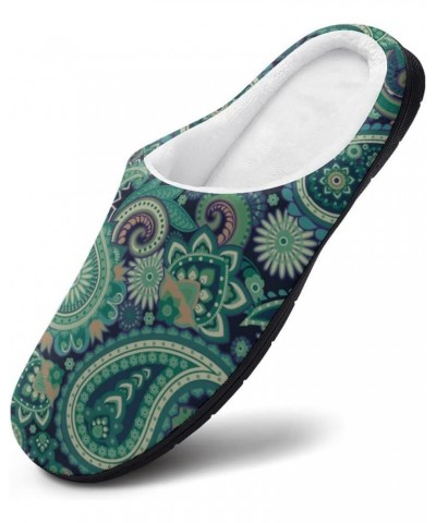 Green Paisley Pattern Women's Cotton Slippers Memory Foam House Slippers Closed Toe Winter Warm Shoes 11-12(42-43) $20.27 Sli...