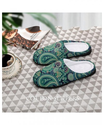 Green Paisley Pattern Women's Cotton Slippers Memory Foam House Slippers Closed Toe Winter Warm Shoes 11-12(42-43) $20.27 Sli...