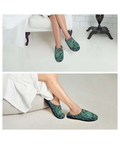 Green Paisley Pattern Women's Cotton Slippers Memory Foam House Slippers Closed Toe Winter Warm Shoes 11-12(42-43) $20.27 Sli...