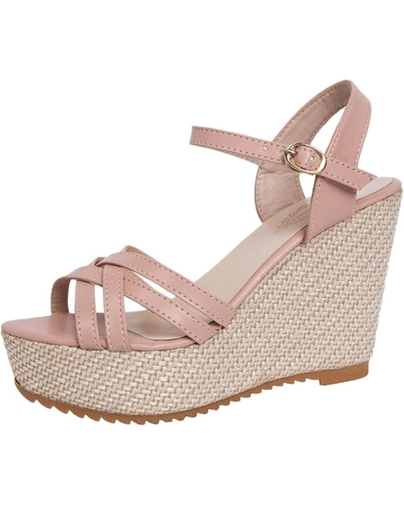 Women's Platform Wedge Sandals Strappy Espadrille Ankle Strap Concise Fashion Summer Beach Sandal Shoes Ao4-pink $16.20 Outdo...