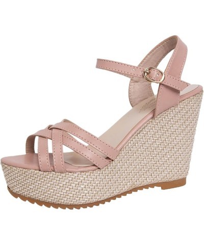 Women's Platform Wedge Sandals Strappy Espadrille Ankle Strap Concise Fashion Summer Beach Sandal Shoes Ao4-pink $16.20 Outdo...