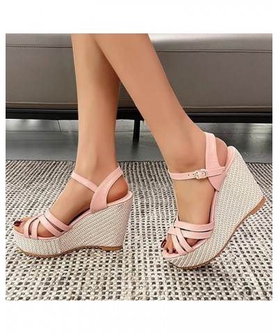 Women's Platform Wedge Sandals Strappy Espadrille Ankle Strap Concise Fashion Summer Beach Sandal Shoes Ao4-pink $16.20 Outdo...