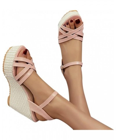 Women's Platform Wedge Sandals Strappy Espadrille Ankle Strap Concise Fashion Summer Beach Sandal Shoes Ao4-pink $16.20 Outdo...