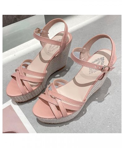 Women's Platform Wedge Sandals Strappy Espadrille Ankle Strap Concise Fashion Summer Beach Sandal Shoes Ao4-pink $16.20 Outdo...