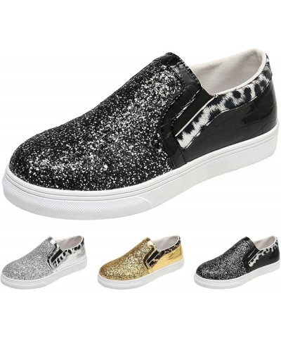 Fashion Spring and Summer Women Casual Shoes Flat Bottom Round Toe Leopard Print Sequin Womens Shoes Slip on Casual Black $14...