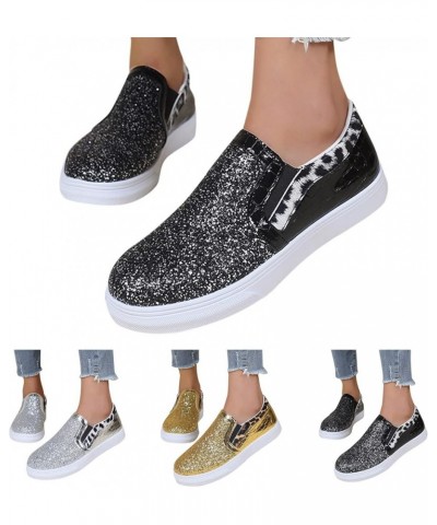 Fashion Spring and Summer Women Casual Shoes Flat Bottom Round Toe Leopard Print Sequin Womens Shoes Slip on Casual Black $14...