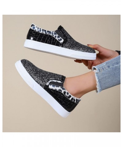 Fashion Spring and Summer Women Casual Shoes Flat Bottom Round Toe Leopard Print Sequin Womens Shoes Slip on Casual Black $14...