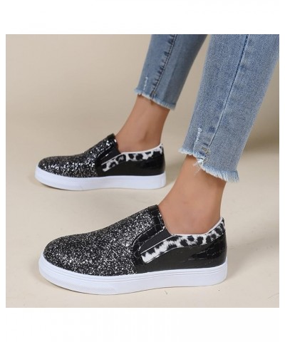 Fashion Spring and Summer Women Casual Shoes Flat Bottom Round Toe Leopard Print Sequin Womens Shoes Slip on Casual Black $14...