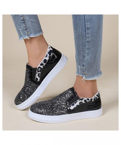 Fashion Spring and Summer Women Casual Shoes Flat Bottom Round Toe Leopard Print Sequin Womens Shoes Slip on Casual Black $14...