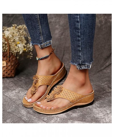 Summer Open Cliped Toe Platform Wedge Sandals with Arch Support Thick Slope Heels Orthopedic Sandals Brown_0 $35.76 Sandals