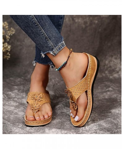 Summer Open Cliped Toe Platform Wedge Sandals with Arch Support Thick Slope Heels Orthopedic Sandals Brown_0 $35.76 Sandals