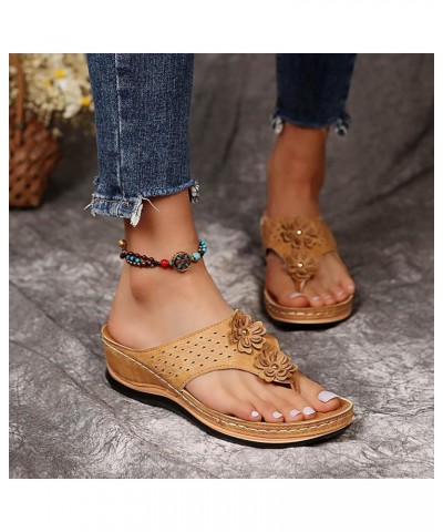 Summer Open Cliped Toe Platform Wedge Sandals with Arch Support Thick Slope Heels Orthopedic Sandals Brown_0 $35.76 Sandals