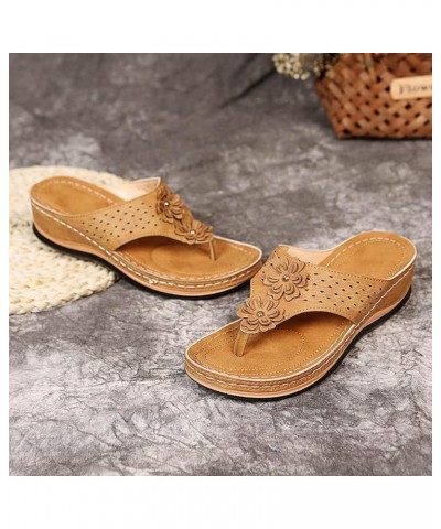 Summer Open Cliped Toe Platform Wedge Sandals with Arch Support Thick Slope Heels Orthopedic Sandals Brown_0 $35.76 Sandals