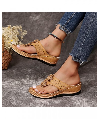 Summer Open Cliped Toe Platform Wedge Sandals with Arch Support Thick Slope Heels Orthopedic Sandals Brown_0 $35.76 Sandals