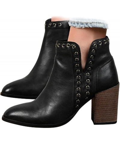 Women's Dress Wedge Bootie Cutout Ankle Boots Black Chunky Heel Boot Platform Booties Cowboy Boots Black $18.30 Boots