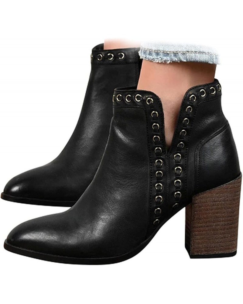 Women's Dress Wedge Bootie Cutout Ankle Boots Black Chunky Heel Boot Platform Booties Cowboy Boots Black $18.30 Boots