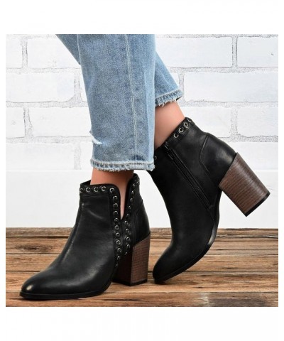 Women's Dress Wedge Bootie Cutout Ankle Boots Black Chunky Heel Boot Platform Booties Cowboy Boots Black $18.30 Boots