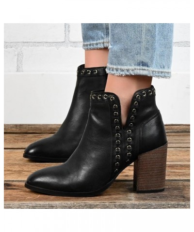 Women's Dress Wedge Bootie Cutout Ankle Boots Black Chunky Heel Boot Platform Booties Cowboy Boots Black $18.30 Boots