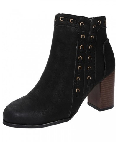 Women's Dress Wedge Bootie Cutout Ankle Boots Black Chunky Heel Boot Platform Booties Cowboy Boots Black $18.30 Boots