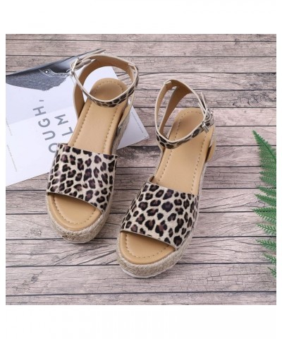 Womens Sandals Leopard Retro Wedges Sandals Buckle Toe Strap sandals Hot Sandals Shoes Fashion Sandal Summer Beach Brown $11....