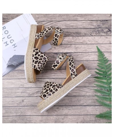 Womens Sandals Leopard Retro Wedges Sandals Buckle Toe Strap sandals Hot Sandals Shoes Fashion Sandal Summer Beach Brown $11....