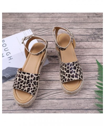 Womens Sandals Leopard Retro Wedges Sandals Buckle Toe Strap sandals Hot Sandals Shoes Fashion Sandal Summer Beach Brown $11....