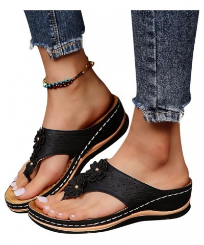 Womens Comfortable Orthopedic Arch Support Dress Flat Sandals Straps Peep Toe Summer Platform Wedge Shoe 83-lwvqg-f-black $12...