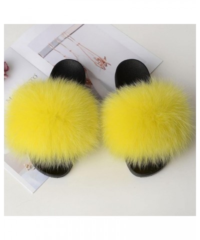 Furry Beach Slippers Fluffy Fur Slides Sandals Open Toe Indoor Outdoor Fox Fur Slippers 43 Lightbrown 37 Yellow $18.05 Slippers