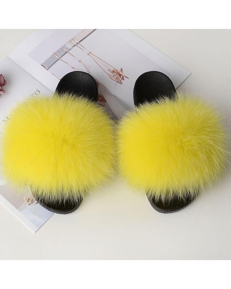 Furry Beach Slippers Fluffy Fur Slides Sandals Open Toe Indoor Outdoor Fox Fur Slippers 43 Lightbrown 37 Yellow $18.05 Slippers