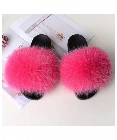 Furry Beach Slippers Fluffy Fur Slides Sandals Open Toe Indoor Outdoor Fox Fur Slippers 43 Lightbrown 37 Yellow $18.05 Slippers