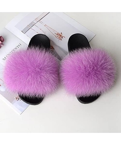 Furry Beach Slippers Fluffy Fur Slides Sandals Open Toe Indoor Outdoor Fox Fur Slippers 43 Lightbrown 37 Yellow $18.05 Slippers