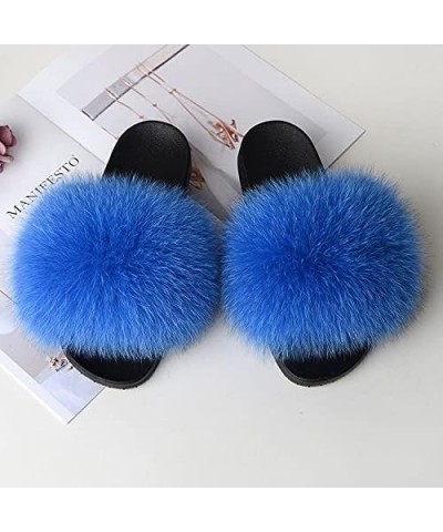 Furry Beach Slippers Fluffy Fur Slides Sandals Open Toe Indoor Outdoor Fox Fur Slippers 43 Lightbrown 37 Yellow $18.05 Slippers